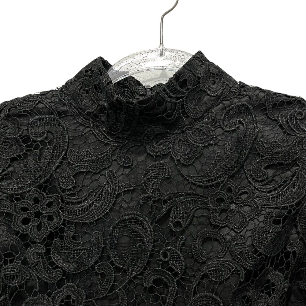Adrienne Vittadini Blouse Women Black Lace w/ Lining Mock Neck Sleeveless SZ 10 - Picture 2 of 16